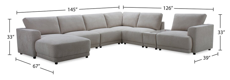 Sofa sectionnel modulaire de gauche Voyage 7 pièces en tissu avec console et coussins de dossier amovibles - taupe