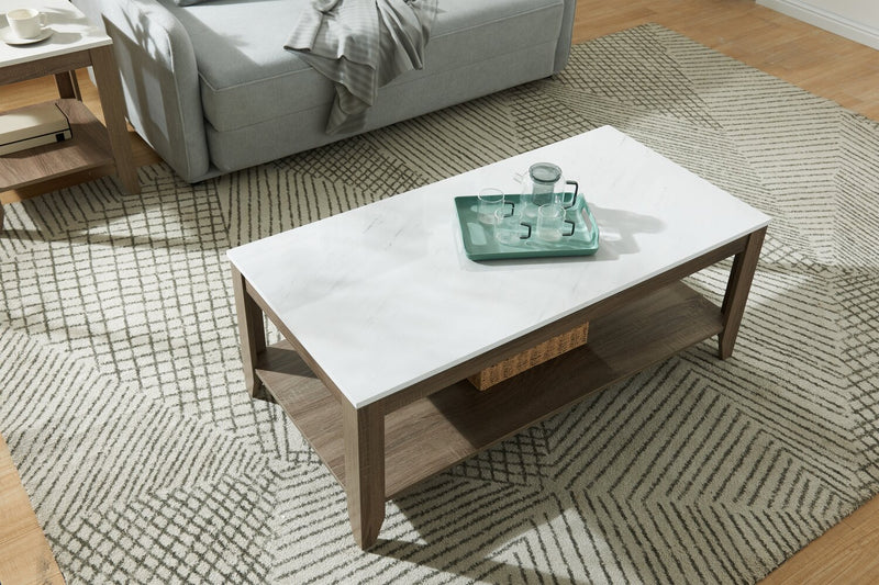 Ensemble 2 tables modernes Carlton de 47,5 po, table à café et table de bout avec tablette - taupe