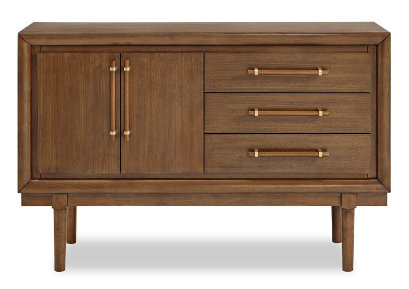 Desserte de salle à manger Ember de 56 po (L) avec rangement et tiroirs - brune