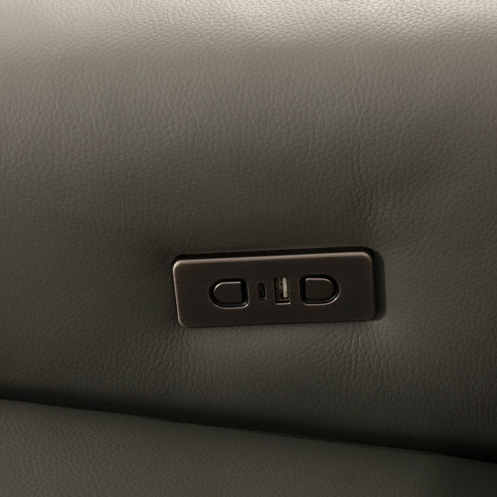 Sofa sectionnel de droite à inclinaison électrique Valentino 3 pièces en cuir véritable avec appuie-têtes réglables - gris