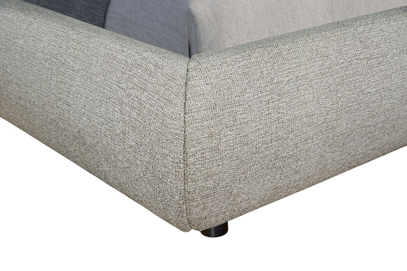 Lit plateforme rembourré Luka en tissu de polyester gris, moderne – format lit double