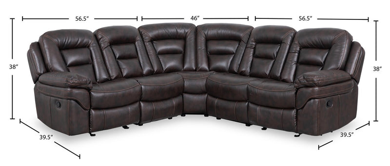 Sofa sectionnel inclinable Leo 5 pièces en tissu d’apparence cuir avec fauteuil inclinable sans accoudoirs - brun noyer