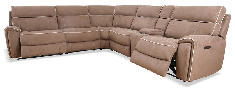 Sofa sectionnel à inclinaison électrique Newport de Cindy Crawford Home 6 pièces en suédine avec fauteuil inclinable sans accoudoirs - taupe