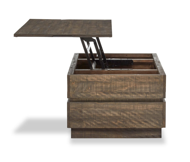 Table à café rustique Elm de 48 po en pin avec dessus relevable - brune