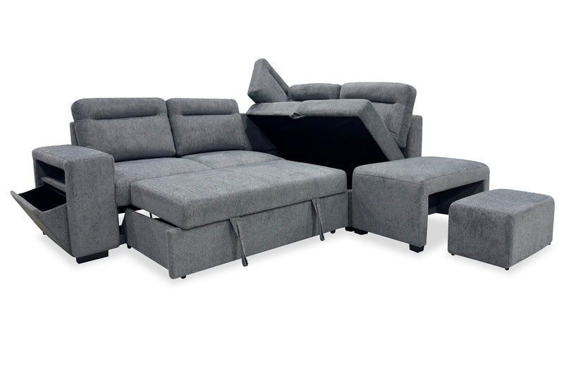 Sofa-lit sectionnel de droite Coast 3 pièces en tissu avec rangement et pouf - fumée 
