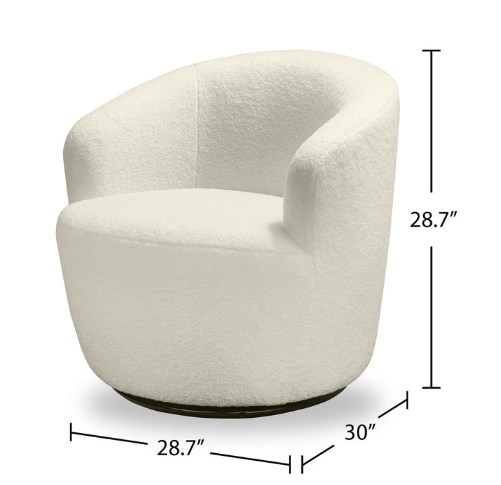 Fauteuil d’appoint pivotant courbé Ivie de 28,7 po en tissu de chenille bouclé - blanc
