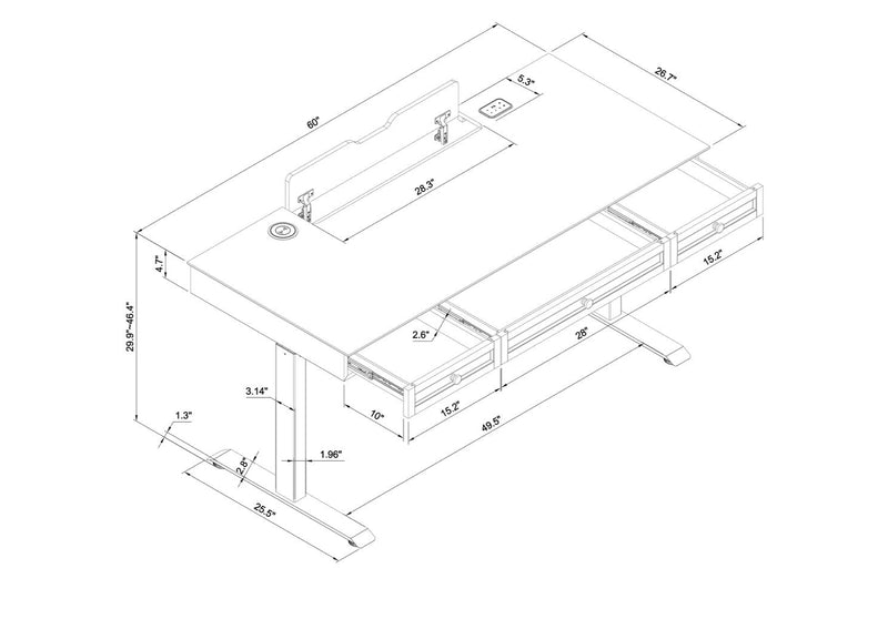 Bureau Elevate de 60 po à hauteur réglable avec rangement et recharge sans fil - blanc et gris