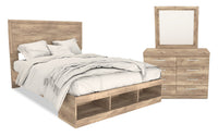  Ensemble de chambre à coucher Oakley 5 pièces fabriqué au Canada avec lit de rangement, commode et miroir, naturel - format grand lit