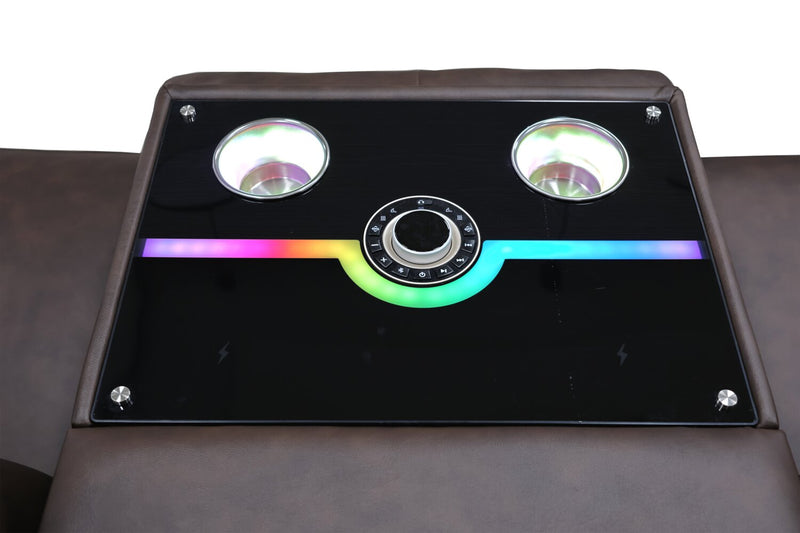 Sofa de massage à inclinaison électrique Vibe de 85 po en cuir véritable avec son immersif et appuie-têtes électriques - brun