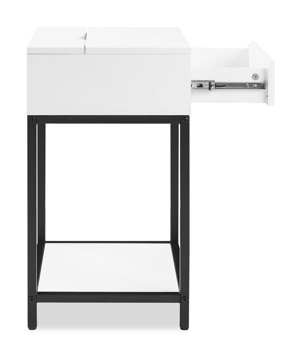 Table de nuit Akio de 18 po (l) x 25,75 po (H) à 1 tiroir avec dessus relevable et rangement - blanche et noire