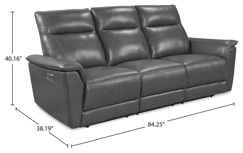 Sofa à inclinaison électrique Angelo de Château d’Ax de 84,25 po en cuir véritable avec appuie-têtes électriques - gris