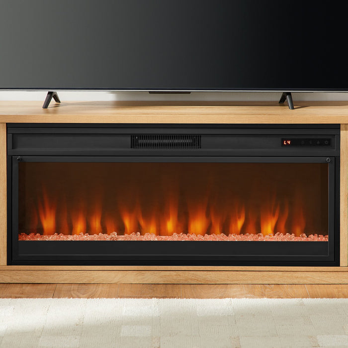 Meuble pour téléviseur Wendel de 80 po avec foyer électrique et rangement pour téléviseurs jusqu’à 85 po - chêne naturel 