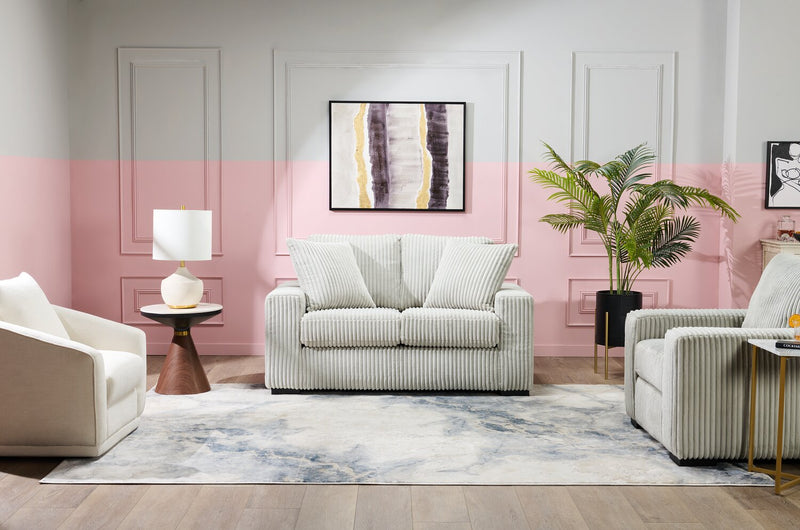 Causeuse Willow de 66 po en tissu gris clair avec accoudoirs rectilignes et coussins de siège et de dossier réversibles