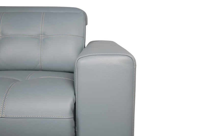 Sofa sectionnel à inclinaison électrique Geneva 3 pièces en cuir véritable avec appuie-têtes électriques et port USB - bleu piscine