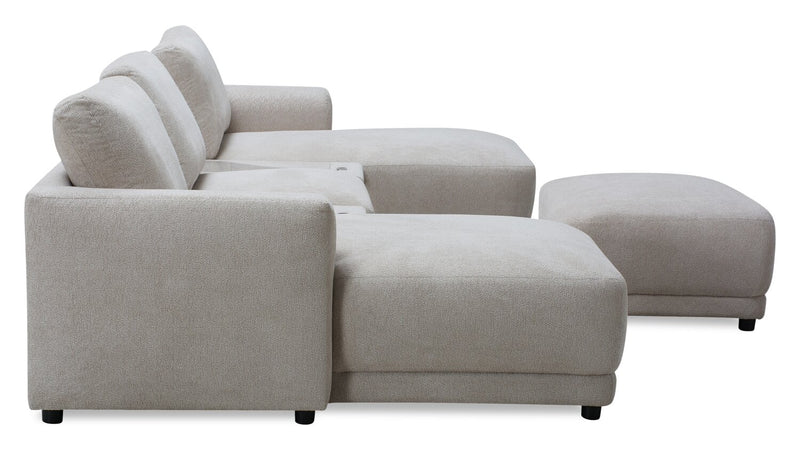 Sofa sectionnel modulaire de gauche Voyage 6 pièces en tissu avec console et pouf - beige