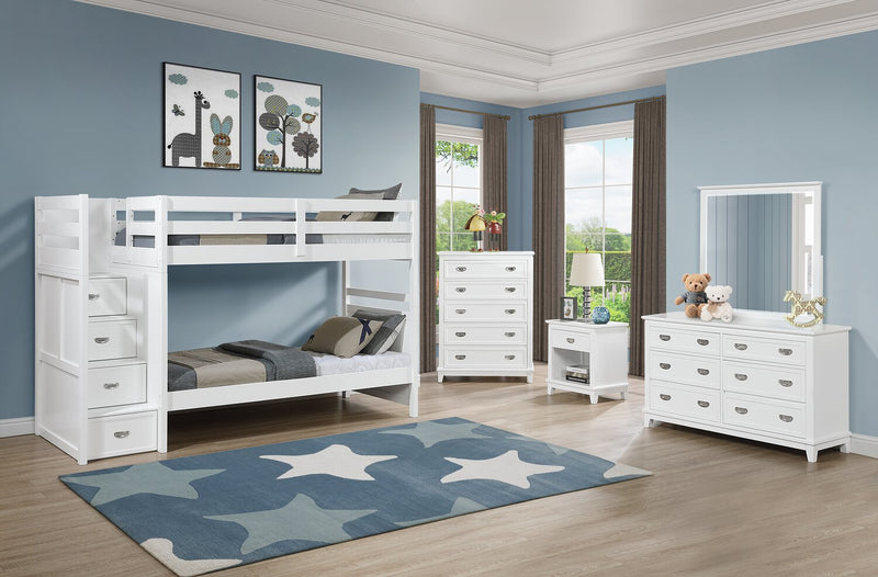 Lits superposés Quinn pour enfants avec commode escalier intégrée et garde-corps, blancs - simple et simple