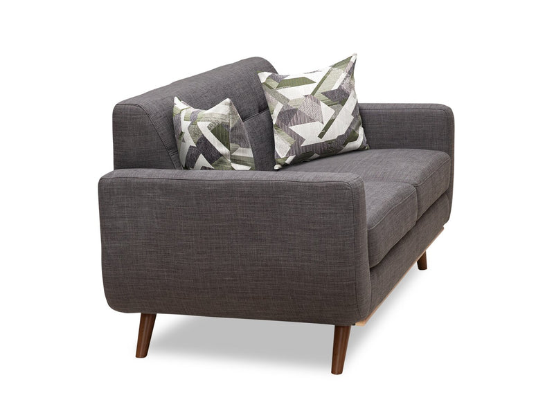 Causeuse Freeman de Kort & Co. de 63 po en tissu d’apparence lin avec pattes en bois et coussins de dossier capitonnés - gris anthracite