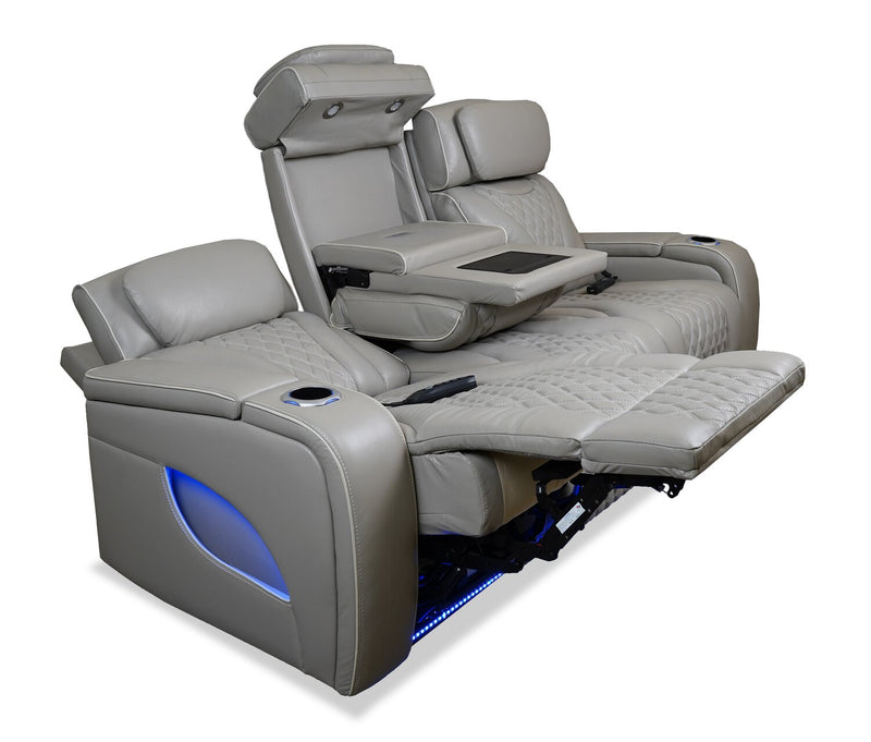 Sofa de massage à inclinaison électrique Elite de 86 po en cuir véritable avec son immersif et appuie-têtes électriques - mastic