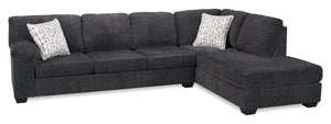 Sofa-lit sectionnel de droite Morgan 2 pièces fabriqué au Canada en tissu de chenille avec coussins décoratifs - gris