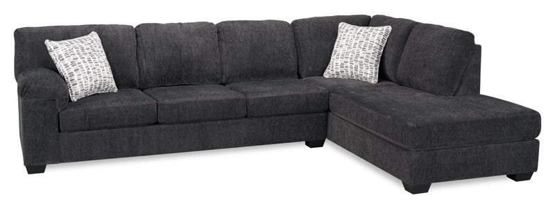 Sofa-lit sectionnel de droite Morgan 2 pièces fabriqué au Canada en tissu de chenille avec coussins décoratifs - gris