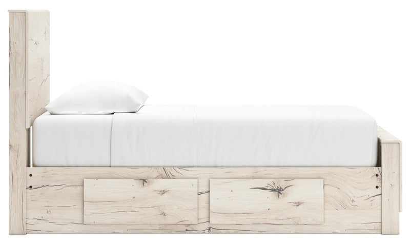 Lit de rangement Derekson blanc rustique avec 2 tiroirs latéraux intégrés pour enfants - format lit simple