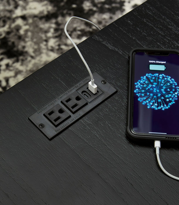 Table de bout contemporaine Julian de 22 po avec rangement et ports USB - noire