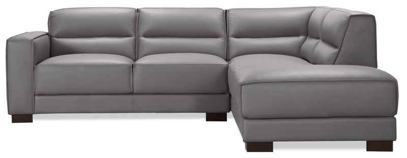 Sofa sectionnel de droite Citadel 2 pièces en cuir véritable de qualité supérieure avec pattes en bois - gris