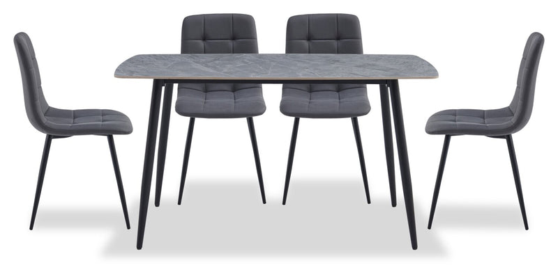 Ensemble de salle à manger Arlo 5 pièces en pierre frittée et métal avec table de 55 po (L) et 4 chaises anthracites - anthracite, gris et noir