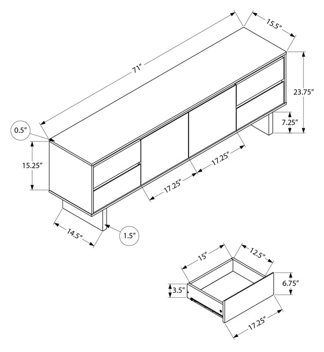 Meuble pour téléviseur moderne Burkley de 71 po avec rangement et système de gestion des câbles pour téléviseurs jusqu’à 80 po - brun foncé