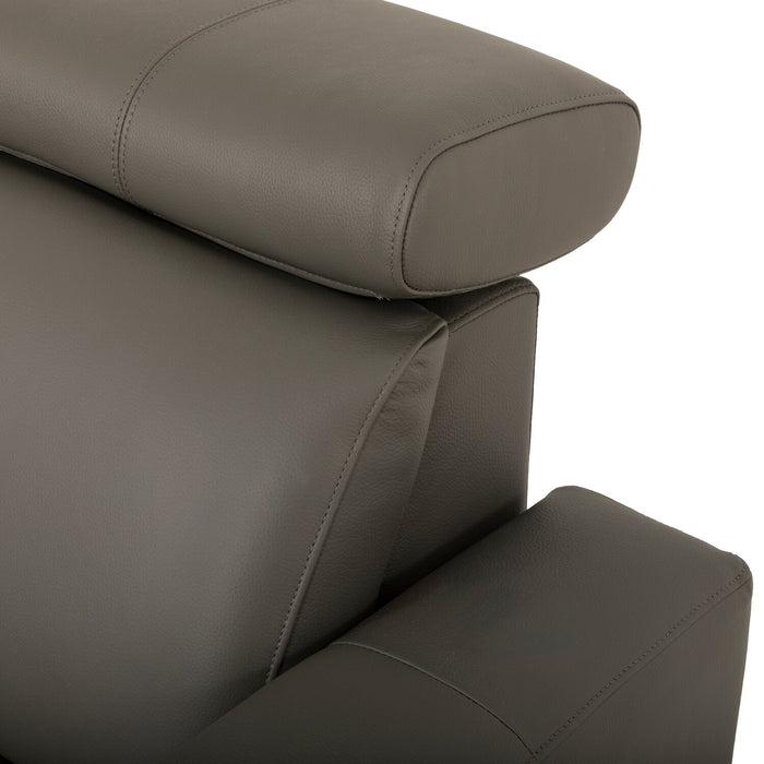 Sofa sectionnel de gauche à inclinaison électrique Valentino 3 pièces en cuir véritable avec appuie-têtes réglables - gris