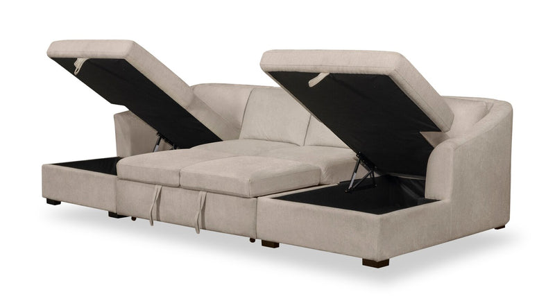 Sofa-lit sectionnel Envy 3 pièces en tissu de chenille avec 2 fauteuils longs de rangement - beige amande