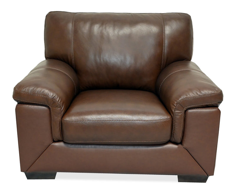 Fauteuil Classico de 47 po en cuir véritable avec pattes en bois - tabac