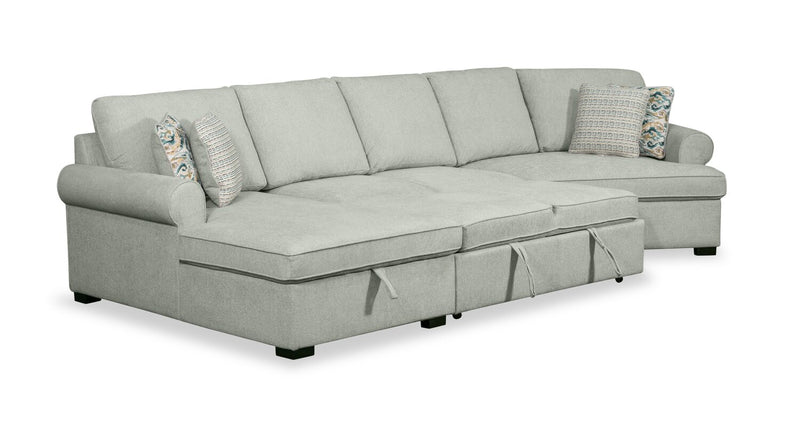  Sofa-lit sectionnel enveloppant de gauche Haven de Scott Living 3 pièces en tissu de chenille avec rangement - écume de mer 