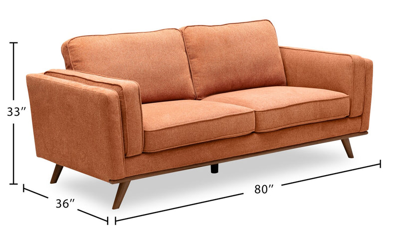 Sofa Kassia de Kort & Co. de 80 po de format condo en tissu d’apparence lin avec base et pattes en bois - orange