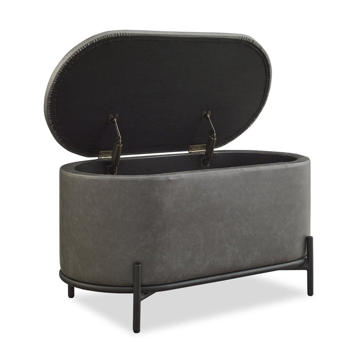 Pouf de rangement Victoria de 18 po en similicuir avec base en métal - anthracite