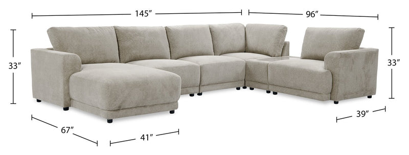 Sofa sectionnel modulaire de gauche Voyage 6 pièces en tissu avec console et coussins de dossier amovibles - taupe