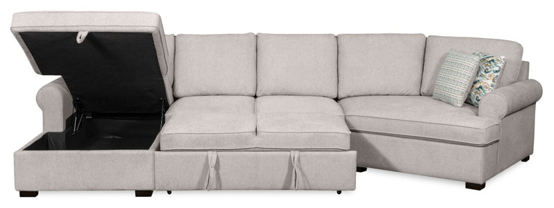 Sofa-lit sectionnel enveloppant de droite Haven de Scott Living 3 pièces en tissu de chenille avec rangement - gris