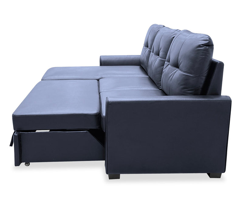 Sofa-lit sectionnel de gauche Carter 2 pièces en tissu d’apparence cuir avec fauteuil long de rangement - noir