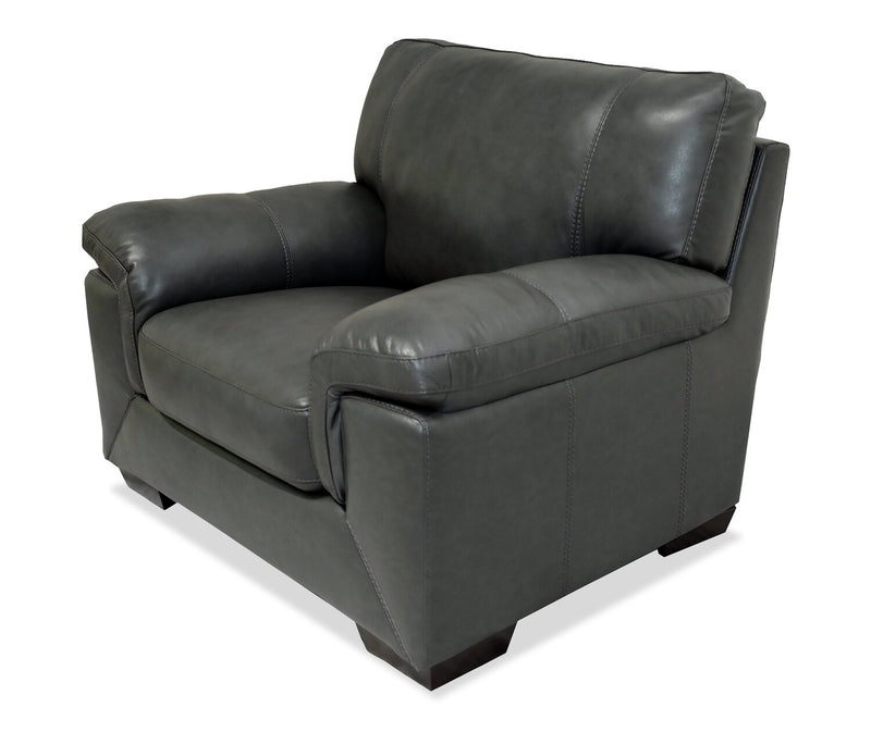 Fauteuil Classico de 47 po en cuir véritable avec pattes en bois - gris carbone