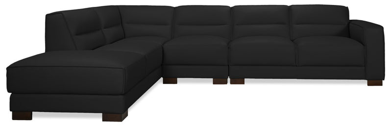 Sofa sectionnel de gauche Citadel 3 pièces en cuir véritable de qualité supérieure avec pattes en bois - noir