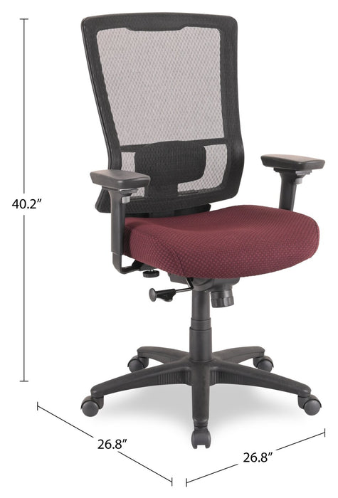 Chaise de bureau Remy de Tempur-Pedic de 26,8 po - bourgogne avec dossier à mailles