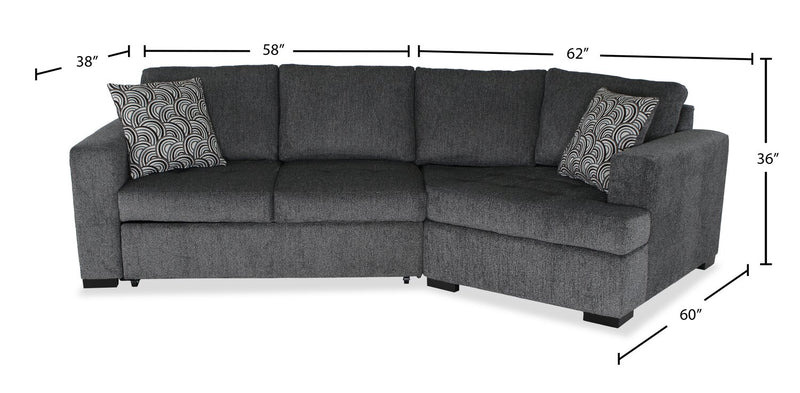 Sofa-lit sectionnel enveloppant de droite Legend 2 pièces fabriqué au Canada en tissu de chenille - gris poivre