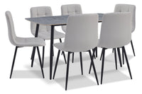 Ensemble de salle à manger Arlo 7 pièces en pierre frittée et métal avec table de 55 po (L) et 6 chaises grises - gris et noir