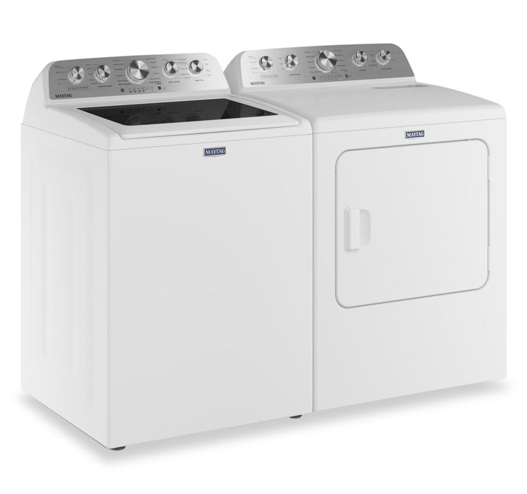 Laveuse à chargement par le haut 5,5 pi³ avec turbine et option Animal Pet Pro et sécheuse à gaz 7,0 pi³ de Maytag - blanches