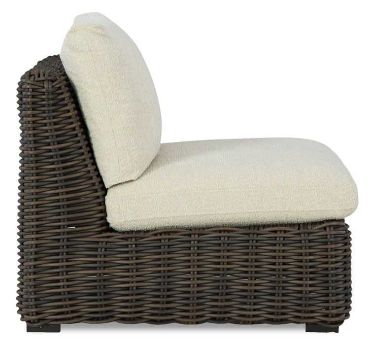 Fauteuil sans accoudoirs Halifax pour la terrasse à l’extérieur - osier en résine, tissu Nuvella - brun et beige
