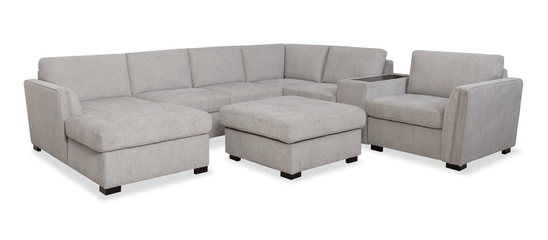 Sofa sectionnel de gauche Vault 6 pièces avec causeuse-lit, 3 fauteuils de rangement et fauteuil long de rangement - gris