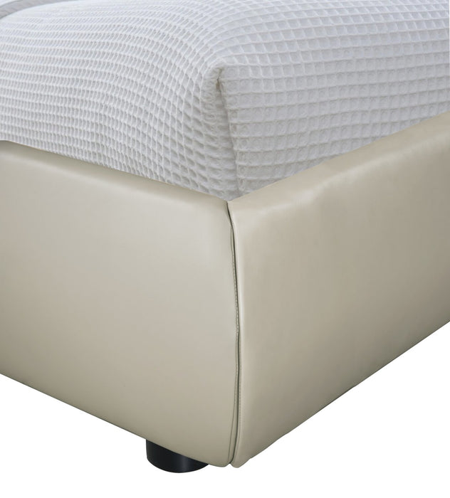 Lit plateforme rembourré moderne Luka en tissu de cuir végétalien taupe - format très grand lit