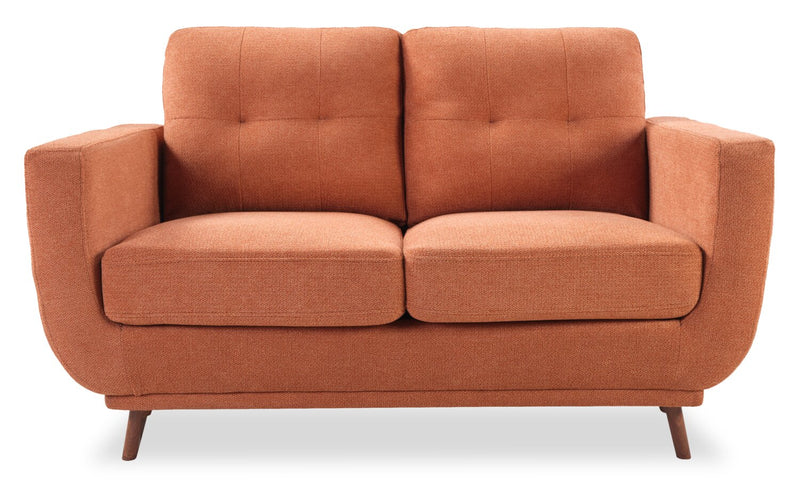 Causeuse Cosmo de 57 po en tissu avec coussins de dossier capitonnés - orangée