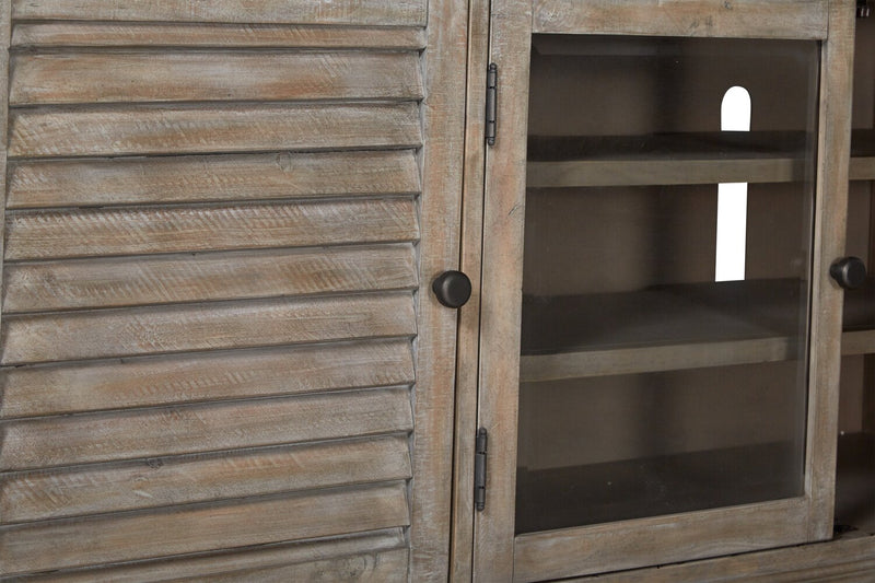 Meuble pour téléviseur rustique Baron de 72 po en pin avec rangement et système de gestion des câbles pour téléviseurs jusqu’à 80 po - gris tourterelle