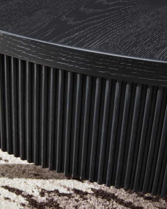 Table à café ronde contemporaine Sanford de 42 po en bois massif avec rangement - noire